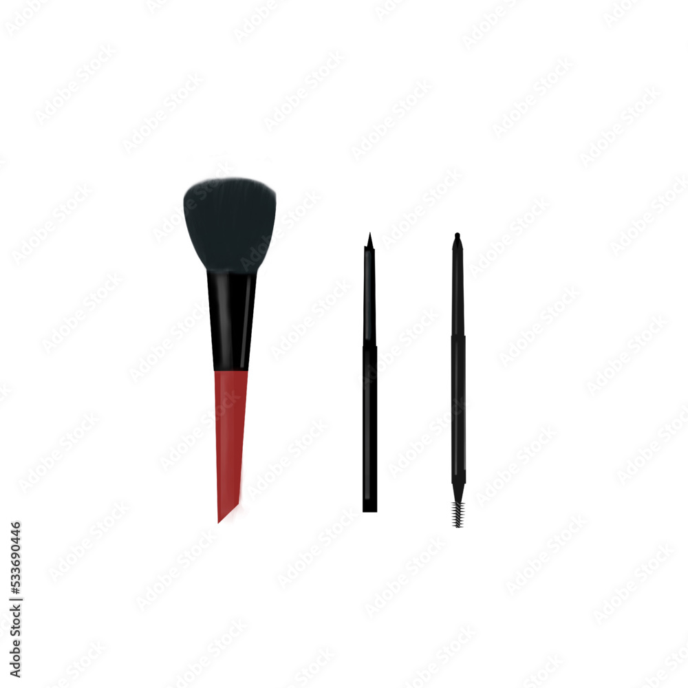 make up brush, eyeliner and eyebrows isolated on white background make up brush, eyeliner and eyebrows isolated on white background