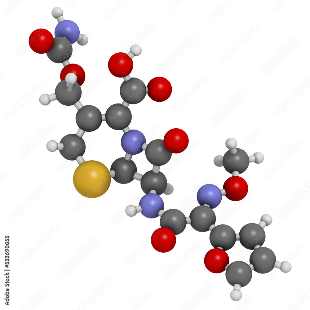 Cefuroxime second generation cephalosporin antibiotic, chemical structure.