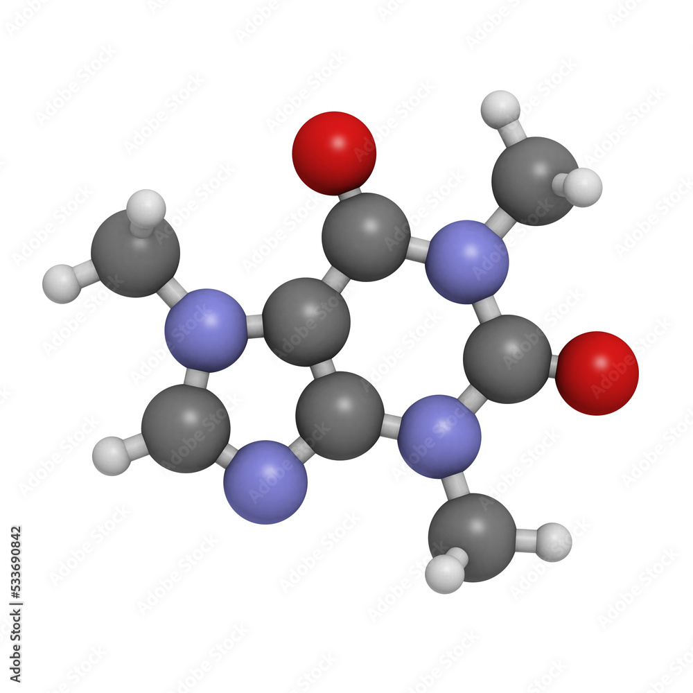 Caffeine, molecular model. Caffeine, molecular model.