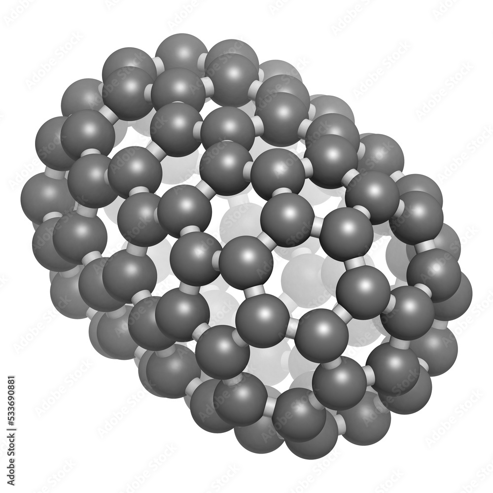 Fullerene C100 molecule, chemical structure. Fullerene C100 molecule, chemical structure.