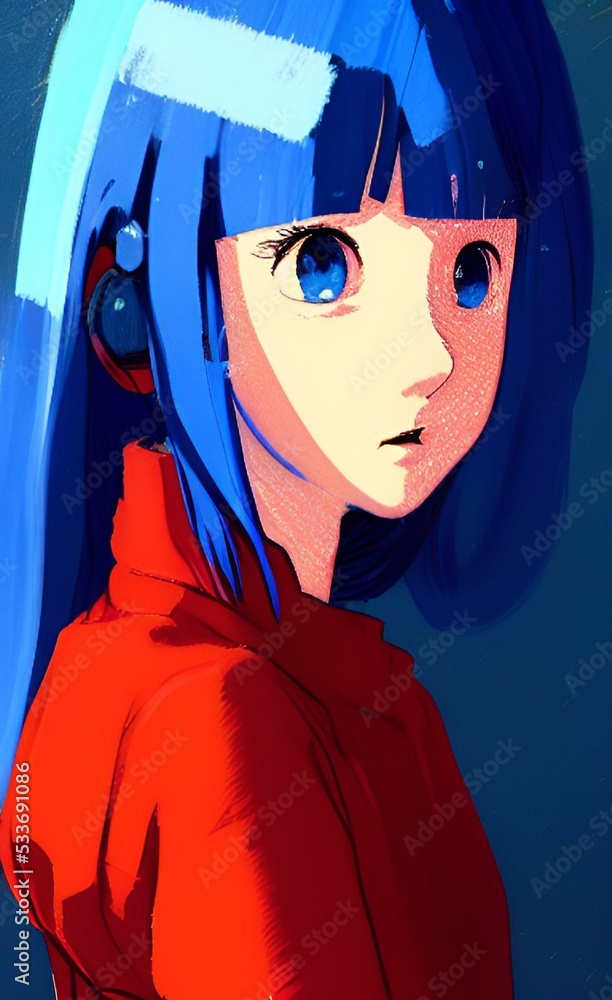 Girl with blue hair and a red dress Girl with blue hair and a red dress