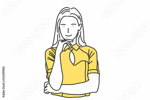 woman hands on chin pose illustration 