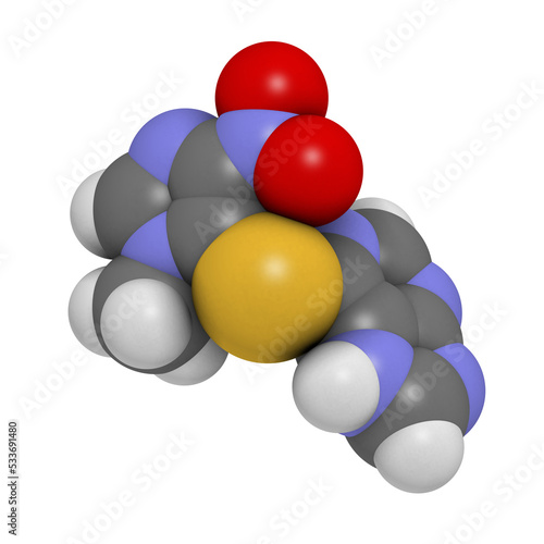 Azathioprine immunosuppressive drug, chemical structure. photo