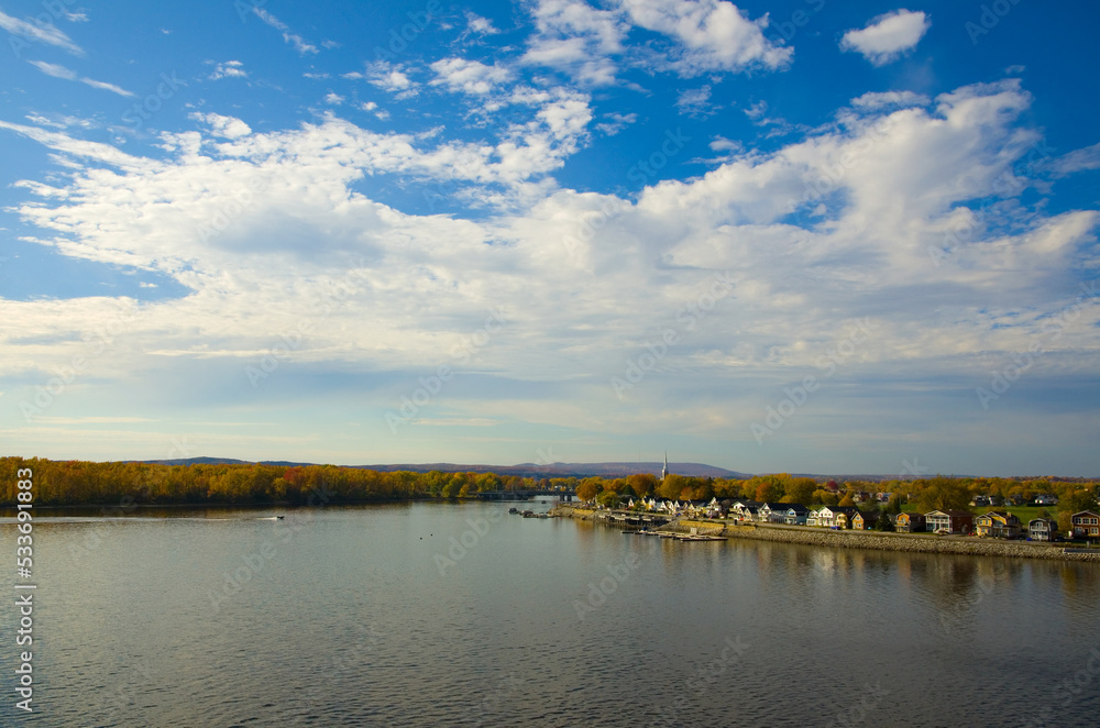 Scenic View of the City of Gatineau and the Outaouais River during Fall Season