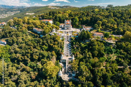 Aerial panoramic view of Bom Jesus church in Braga, Portugal photo