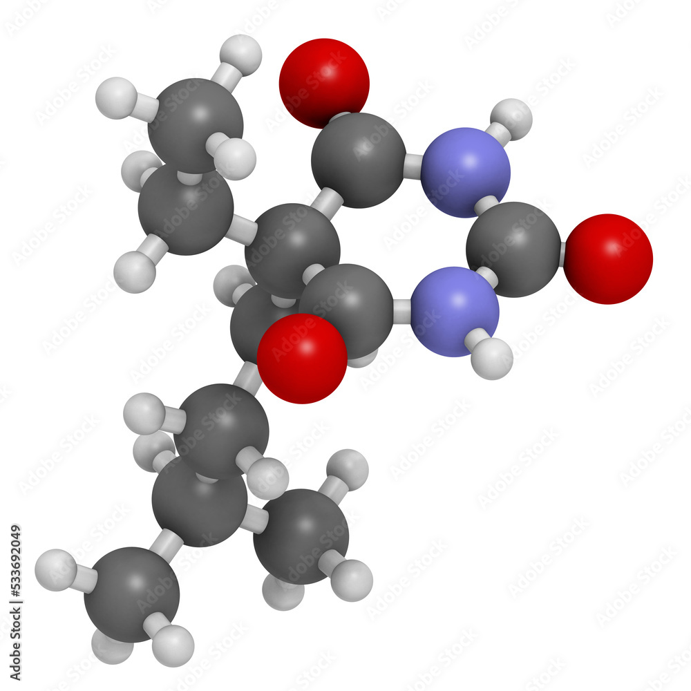 Amobarbital (amylobarbitone) barbiturate sedative, chemical structure. Amobarbital (amylobarbitone) barbiturate sedative, chemical structure.