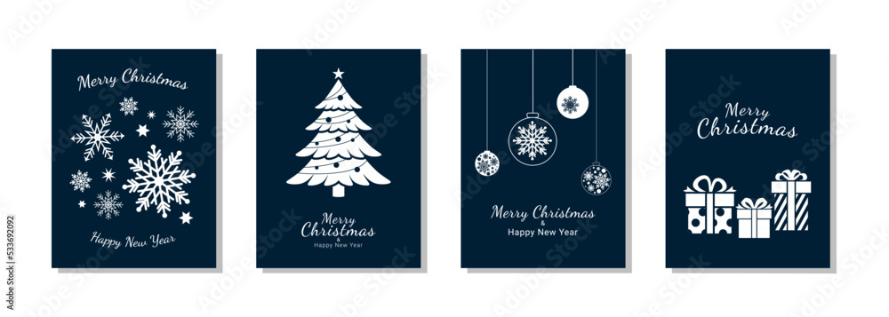 Merry christmas and new year card set. Greeting text element design on blue background. Vector illustration Merry christmas and new year card set. Greeting text element design on blue background. Vector illustration