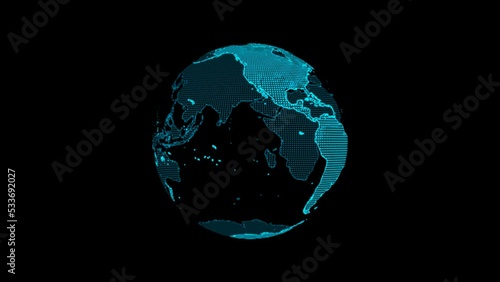 Alpha channel is included. Seamless Looping. Digital Earth, 3D animation. Quick Time, codec: PNG,16-bit color, highest quality. Smooth gradation of color, without banding effect.