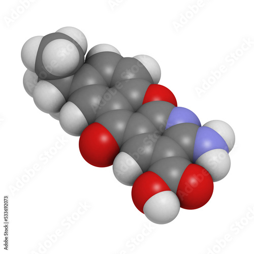Amlexanox canker sore drug, molecular model. photo