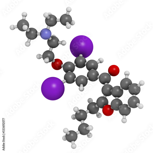 Amiodarone antiarrhythmic drug, chemical structure. photo