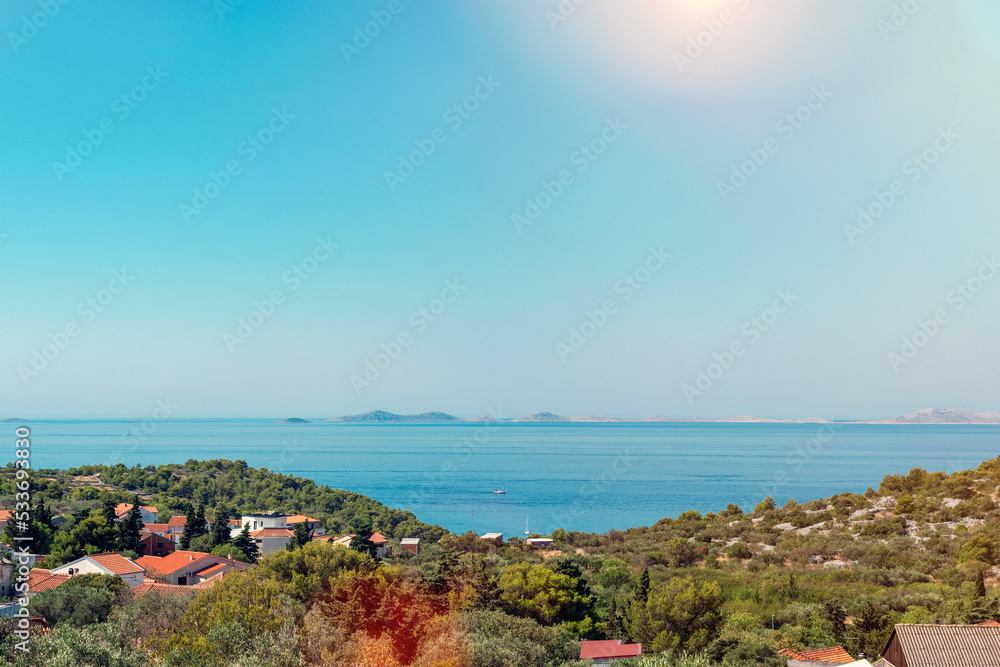 Beautiful view of the sea bay with islands. Cigrada bay, Adriatic sea. Murter island, Croatia