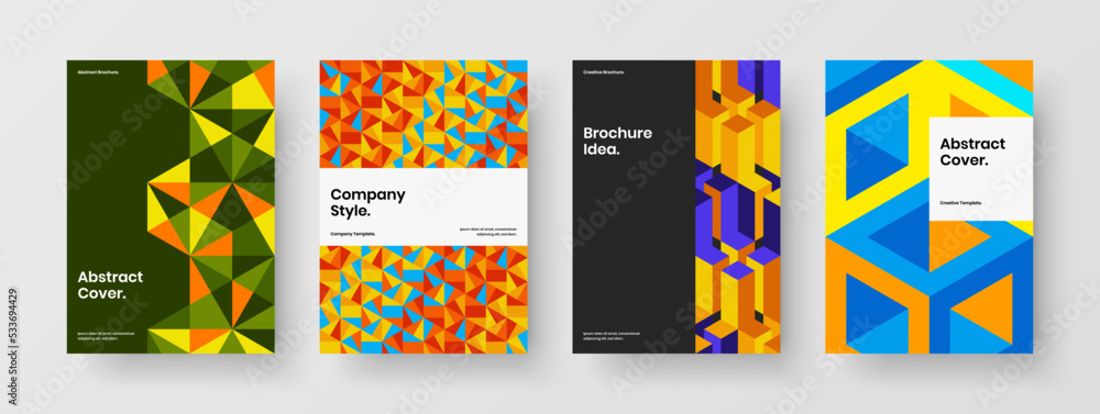 Colorful catalog cover A4 vector design layout bundle. Premium geometric shapes company brochure concept collection.