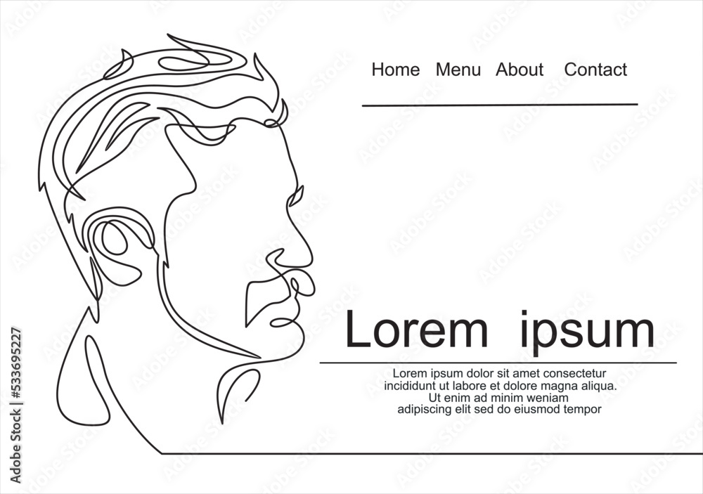 Fototapeta premium Continuous one line drawing of man portrait. Hairstyle. Fashionable men's style.