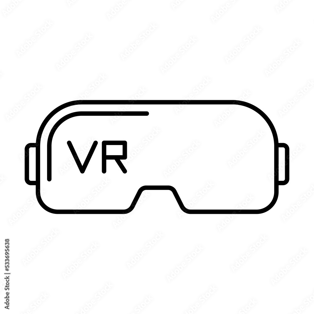 VR glasses icon. Black linear VR glasses icon. Vector illustration. Game glasses symbol VR glasses icon. Black linear VR glasses icon. Vector illustration. Game glasses symbol