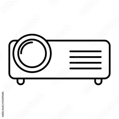 Video projector icon. Black linear projector icon. Vector illustration. Projector symbol isolated