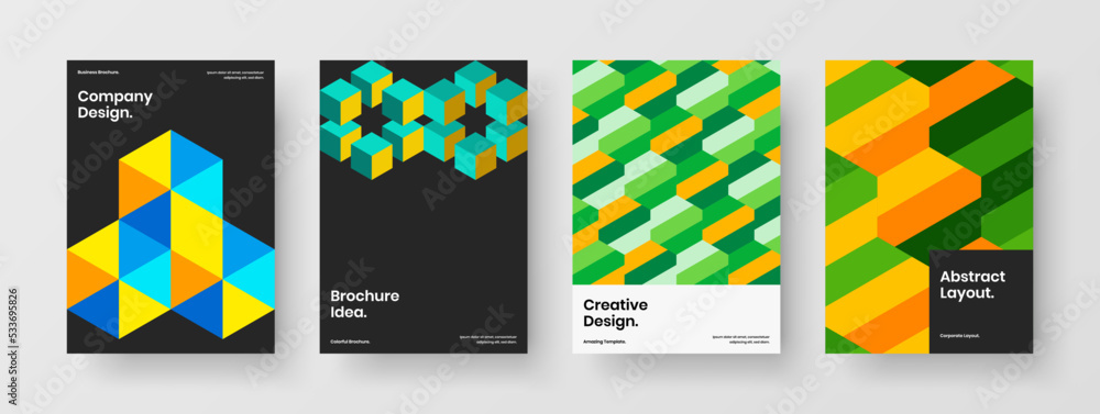 Abstract corporate cover A4 vector design layout set. Colorful mosaic pattern presentation concept composition.