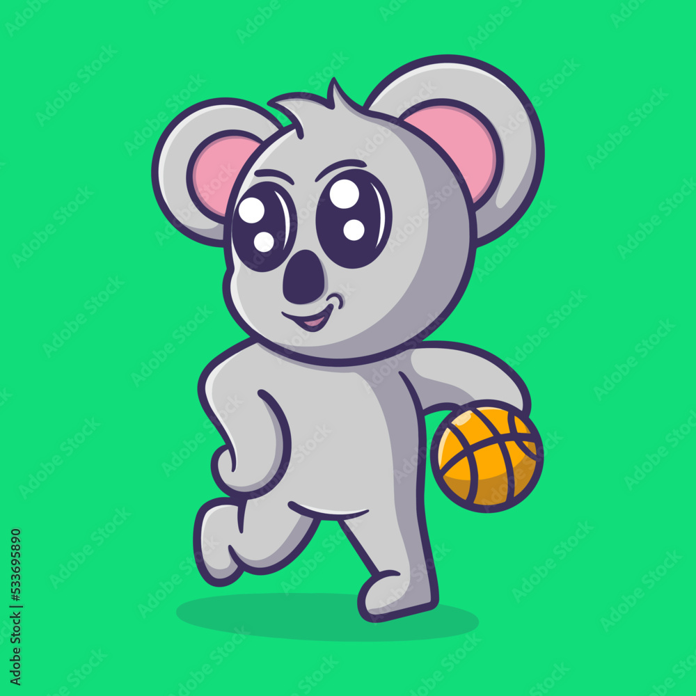 cute koala playing basket ball cartoon vector icon illustration
