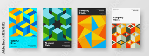 Premium geometric hexagons front page concept bundle. Vivid book cover vector design illustration collection.