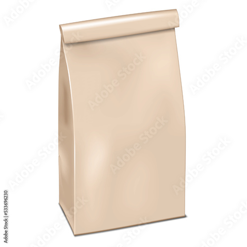 Closed tin tie paper bag vector mockup. Resealable blank package for coffee, tea, snacks and other foods mock-up