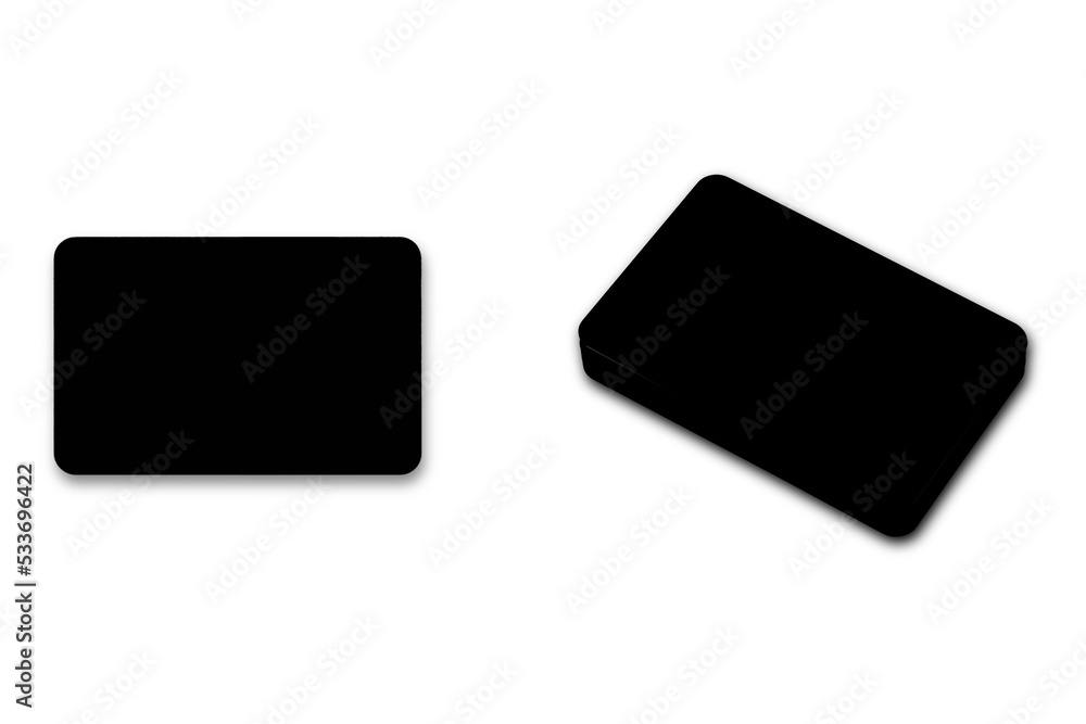 Black business card with round corners mockup isolated on white background.3d rendering. Black business card with round corners mockup isolated on white background.3d rendering.