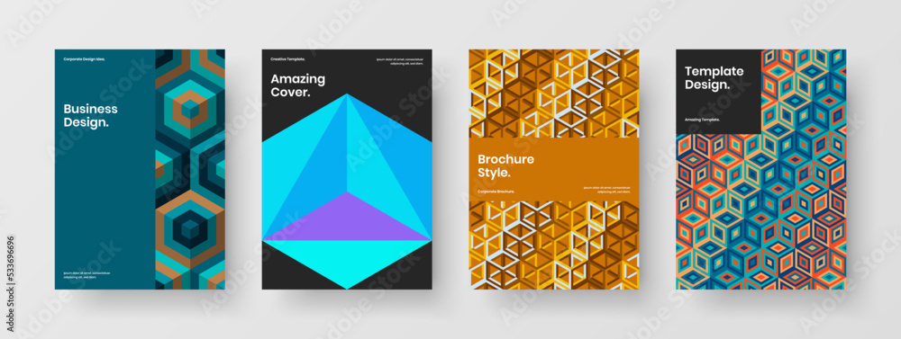 Fototapeta premium Fresh geometric tiles banner layout bundle. Premium company cover vector design concept collection.
