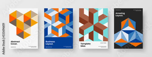 Minimalistic corporate brochure A4 vector design template collection. Abstract geometric shapes company cover illustration set.