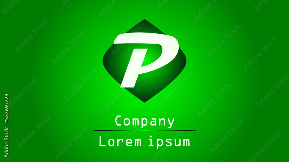 Logo - P - with green background, modern logo concept for company, brand, product, etc Logo - P - with green background, modern logo concept for company, brand, product, etc