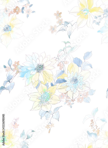 Watercolor seamless pattern with  flowers. Perfect for wallpaper  fabric design  wrapping paper  surface textures  digital paper.