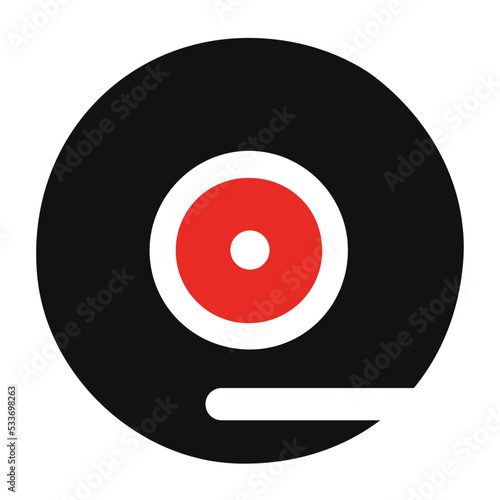 Minimalist vinyl turntable icon, radio station, music store logo. Vector illustration photo