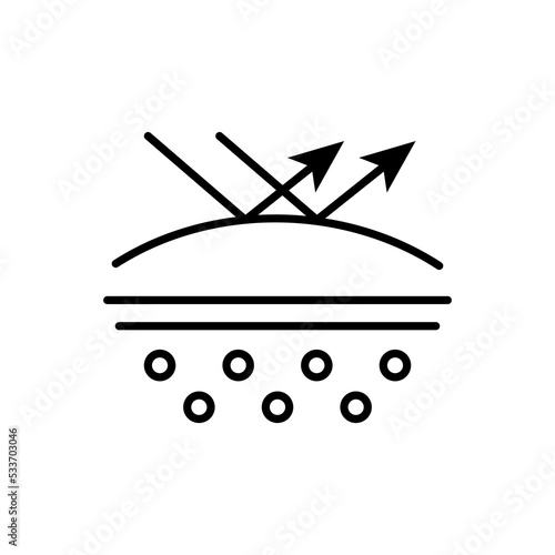 Skin with arrows line icon. UV protection, ultraviolet, reflection, sunscreen, moisturizing, nutrition, sebum acne. Cosmetology concept. White background. Vector line icon for Business and Advertising