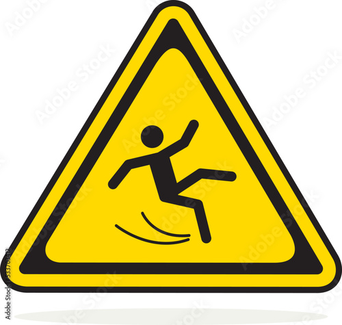 Danger - slippery surface, yellow caution sign, isolated on a pure yellow background.