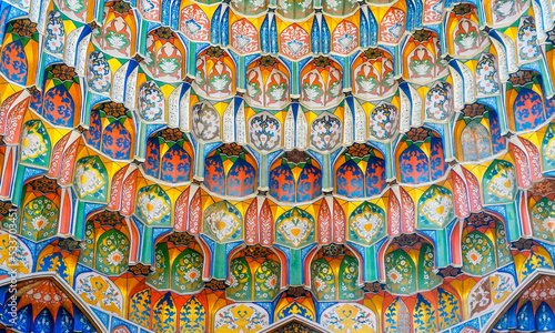 Geometrical interior mosaic art in the Abdul Aziz Khan Madrasah in the Bukhara, Uzbekistan