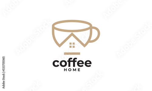 coffee cup logo design with house inside icon design