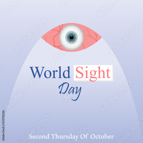 Happy world sight day second thursday of october, abstract vector illustration poster and banner design with creepy eye and blue eyeball, typography