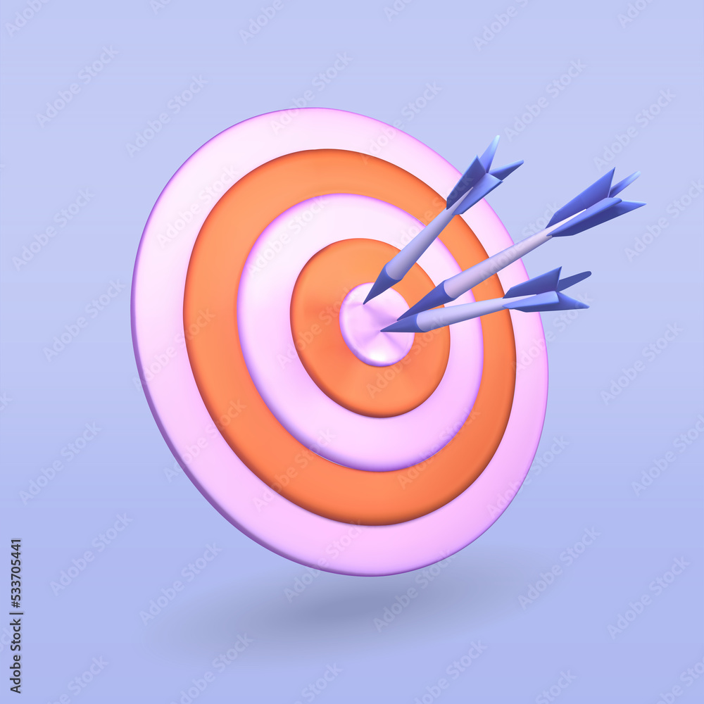 Dart arrow hit the center of target. target isolated 3d icon. Dart arrow isolated 3d illustration. Dart arrow hit the center of target. target isolated 3d icon. Dart arrow isolated 3d illustration.