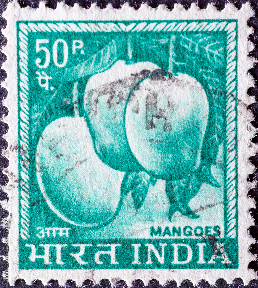 NDIACIRCA 1967 A post stamp printed in India showing the fruits of