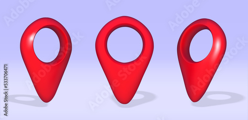 red map pin 3d icon. Realistic Location map pin gps pointer markers illustration