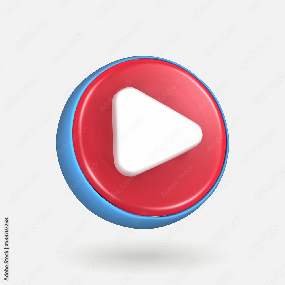3d simple play video or audio isolated 3d icon. play on red button isolated 3d illustration. 3d simple play video or audio isolated 3d icon. play on red button isolated 3d illustration.