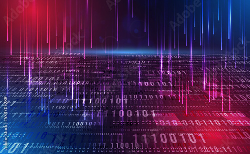 Digital technology Binary code blue background, Matrix cyber technology security, abstract circuit tech secure, internet network connection binary zero one number, Ai big data,  illustration vector