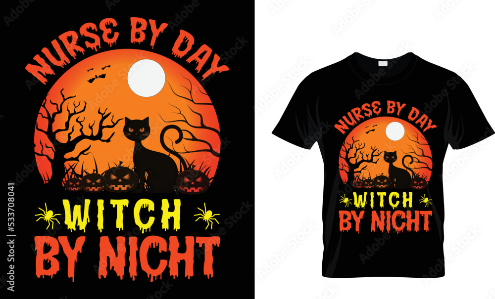 Nurse By Day Witch By Nicht T-Shirt Design Tamplete.