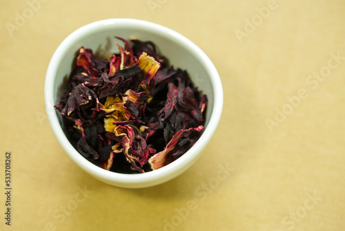 dried hibiscus on white background