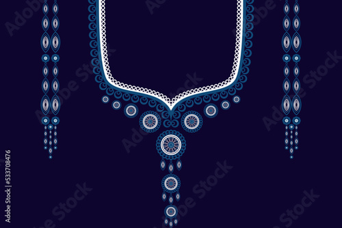ethnic collar lace pattern traditional on dark blue background. Necklace embroidery abstract vector illustration. Designs for fashion, fashion women, kaftan for women
