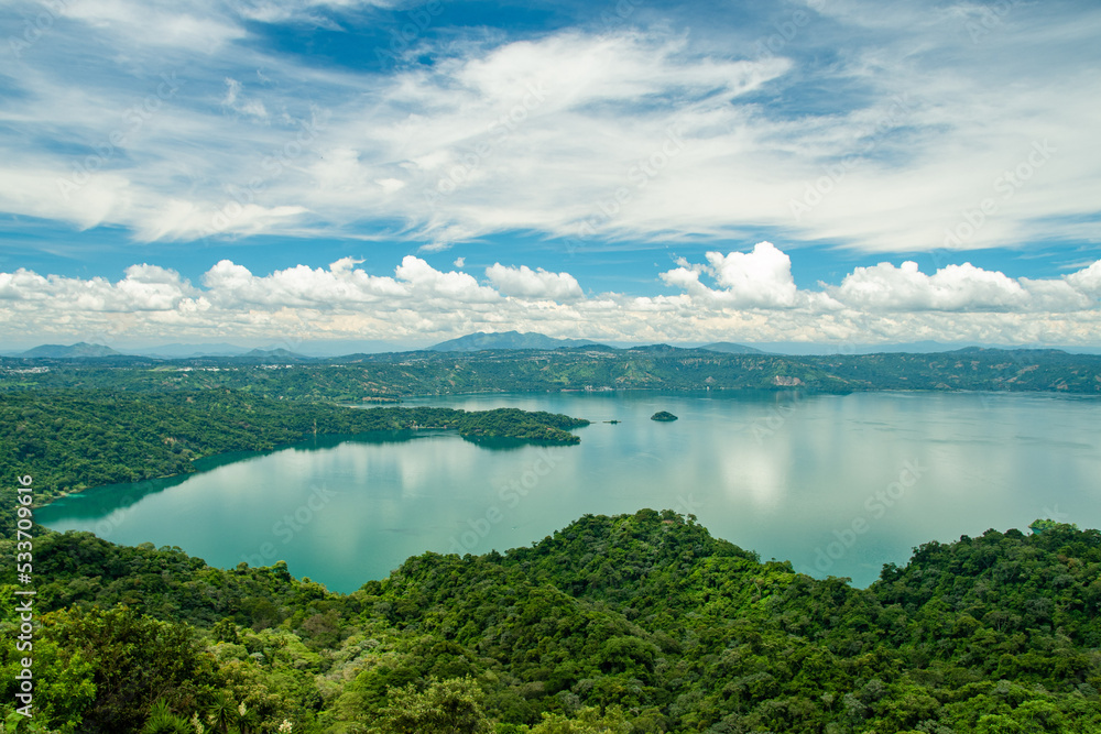 Ilopango lake with a cloudy sky, taken from the panoramic route, El Salvador Ilopango lake with a cloudy sky, taken from the panoramic route, El Salvador