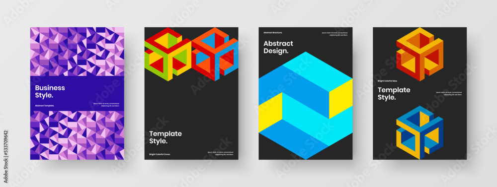 Bright catalog cover A4 vector design layout collection. Creative geometric tiles booklet illustration composition. Bright catalog cover A4 vector design layout collection. Creative geometric tiles booklet illustration composition.