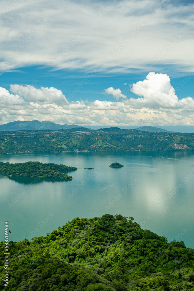 Ilopango lake with a cloudy sky, taken from the panoramic route, El Salvador