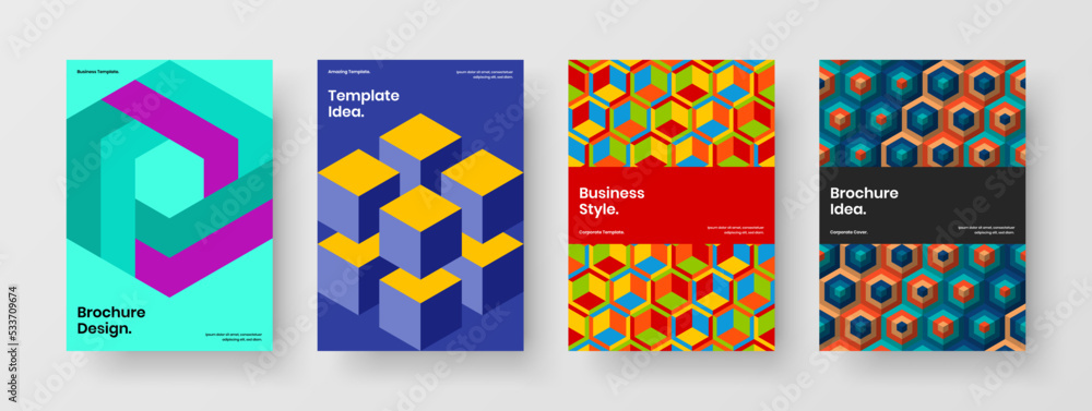 Fresh company cover design vector concept collection. Unique mosaic shapes booklet template composition.