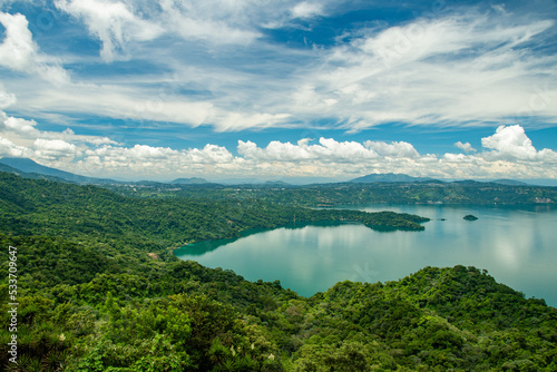 Ilopango lake with a cloudy sky, taken from the panoramic route, El Salvador