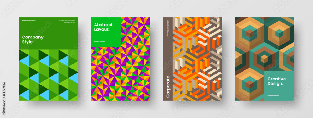 Unique geometric hexagons book cover layout set. Premium placard design vector illustration collection. Unique geometric hexagons book cover layout set. Premium placard design vector illustration collection.