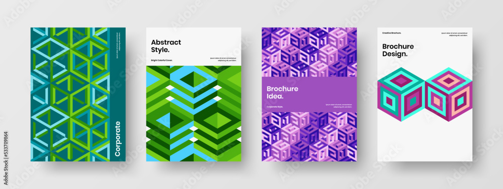 Simple cover vector design concept set. Creative mosaic shapes postcard template composition.