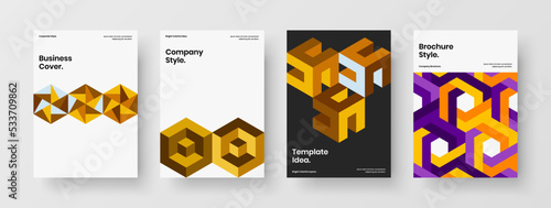 Fresh journal cover A4 design vector illustration bundle. Creative geometric shapes leaflet layout composition.
